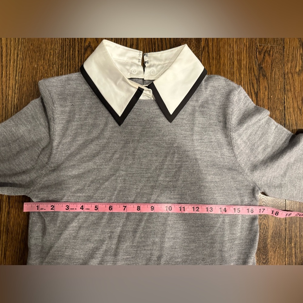 Alice + Olivia Porla Gray Wool Sweater Collar Cuff Crewneck Knit Top Size Large - Picture 4 of 8